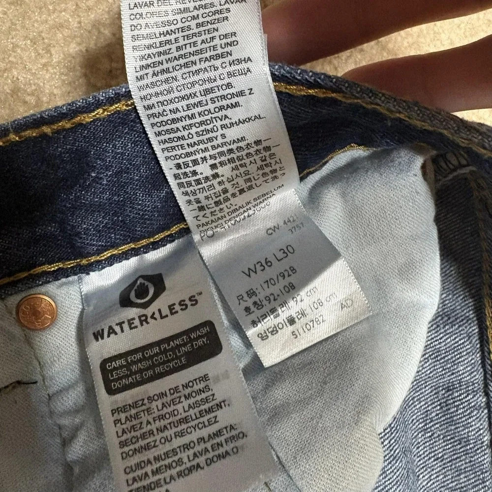 Levis 501 Jeans Mens 36x30 Dark Blue Regular Fit Straight Leg Denim Waterless